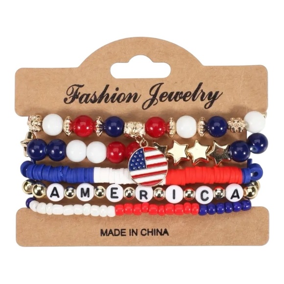 Fashion Jewelry Jewelry - Red and White Patriotic Beaded Stretch Bracelets